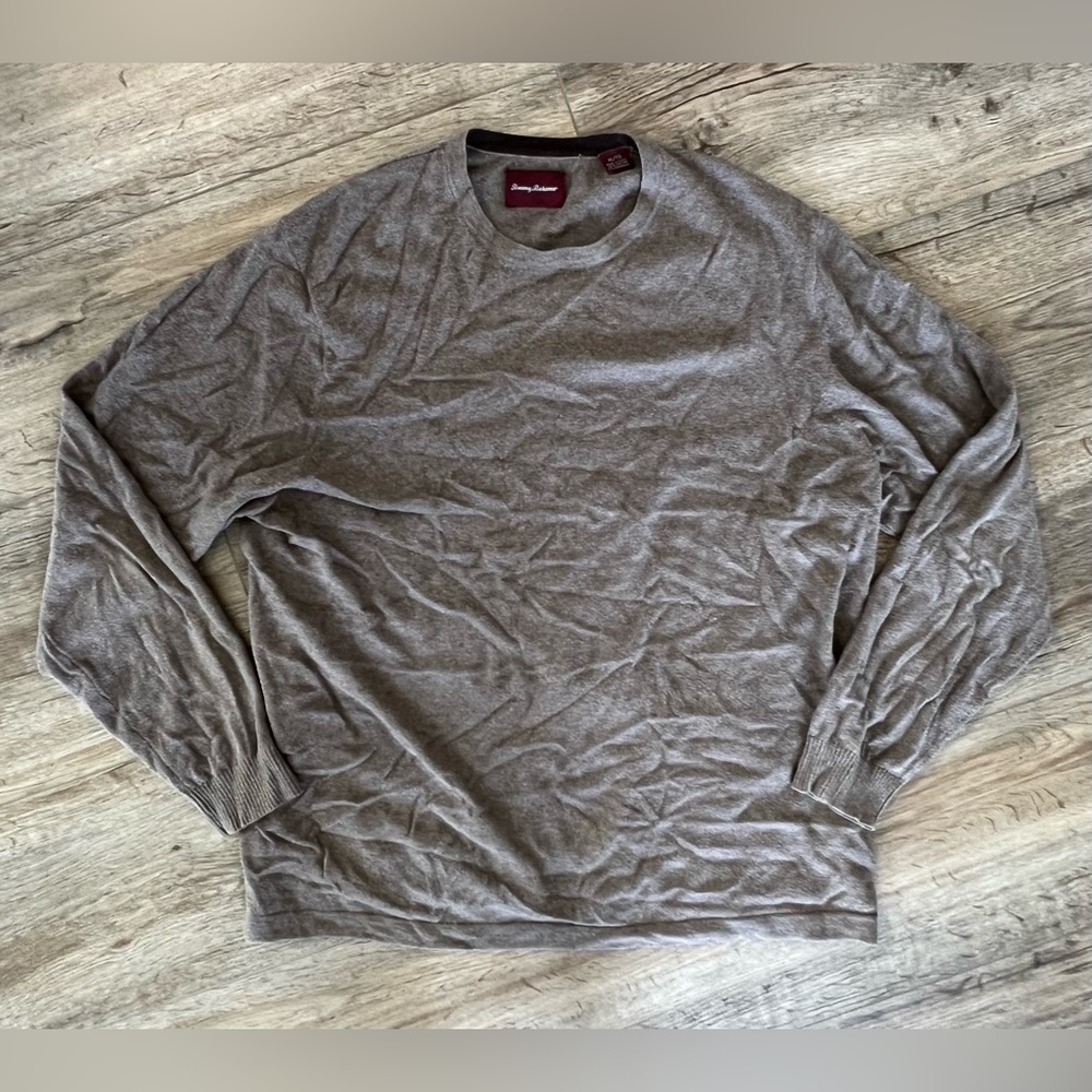 Tommy Bahama Mens Sweater XL Brown Crew Neck Cotton Cashmere Blend Pullover